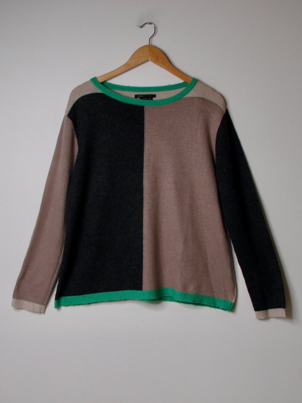 BCBG Max Azria Colourblock Crewneck Sweater Angora Blend Loose Relaxed Fit Large
